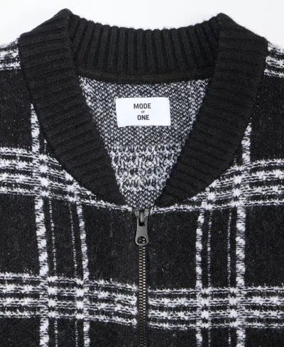 Mode Of One Men's Relaxed-fit Plaid Zipper Sweater, Macy's Exclusive In Gray