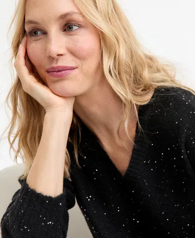 Inc International Concepts Roving Sequin V Neck Sweater P Xs Xxl In Black