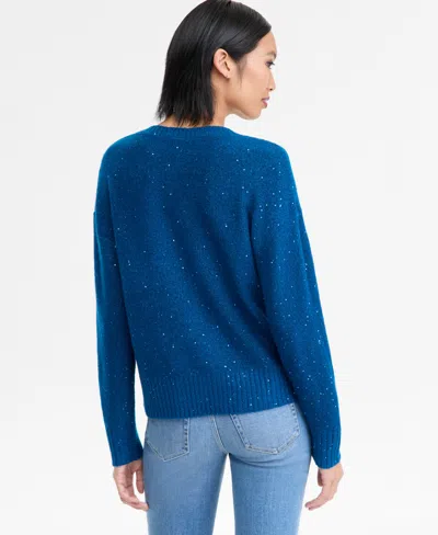Inc International Concepts Women's Roving Sequin V-neck Sweater, Macy's Exclusive In Blue