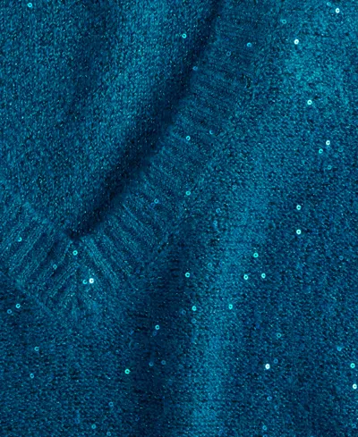 Inc International Concepts Women's Roving Sequin V-neck Sweater, Macy's Exclusive In Blue