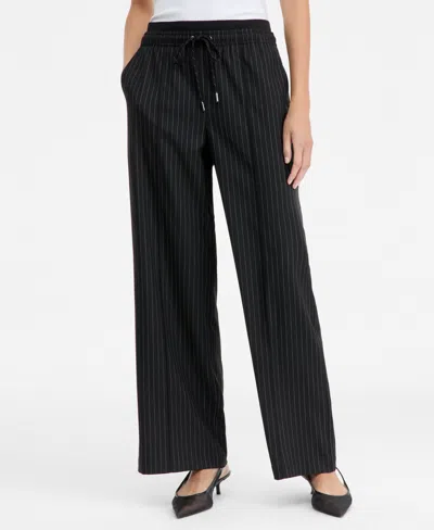 Inc International Concepts Women's Striped Drawstring Twill Pants, Macy's Exclusive In Gray