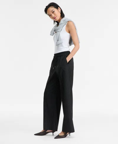 Inc International Concepts Women's Striped Drawstring Twill Pants, Macy's Exclusive In Gray
