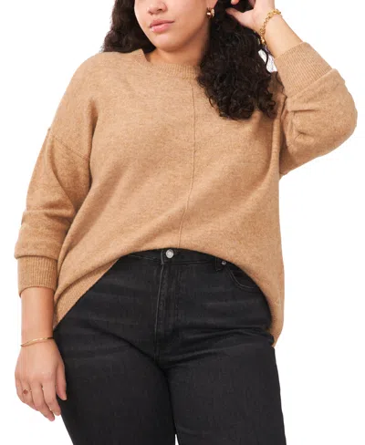 Vince Camuto Plus Size Cozy Crewneck Long-sleeve Extend-shoulder Sweater In Brown