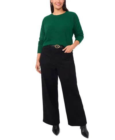 Vince Camuto Plus Size Cozy Crewneck Long-sleeve Extend-shoulder Sweater In Green