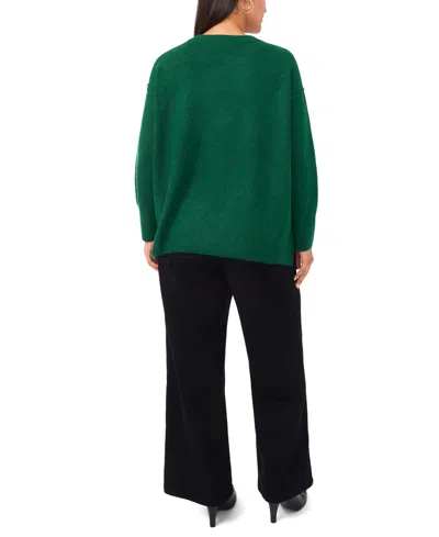 Vince Camuto Plus Size Cozy Crewneck Long-sleeve Extend-shoulder Sweater In Green