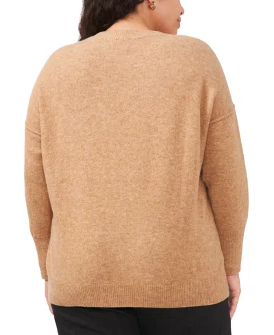 Vince Camuto Plus Size Cozy Crewneck Long-sleeve Extend-shoulder Sweater In Brown