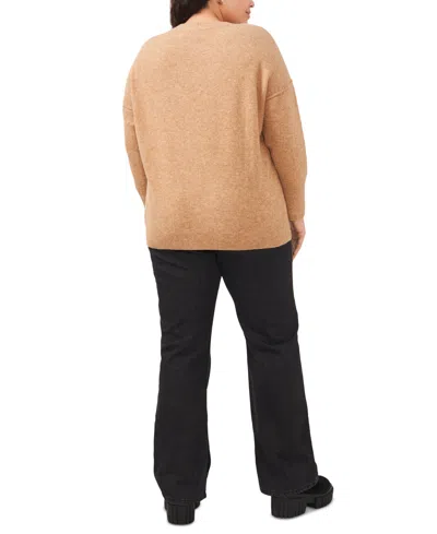 Vince Camuto Plus Size Cozy Crewneck Long-sleeve Extend-shoulder Sweater In Brown