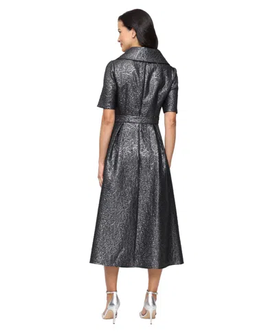 Alex Evenings Faux Wrap Metallic Jacquard Cocktail Midi Dress In Gray