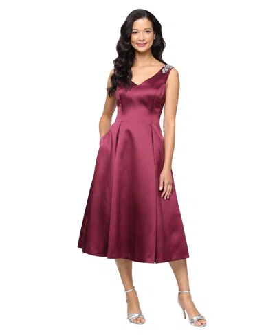 Alex Evenings Women's A-line Sleeveless Shoulder Embellished Dress In Burgundy