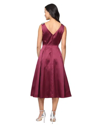 Alex Evenings Women's A-line Sleeveless Shoulder Embellished Dress In Burgundy