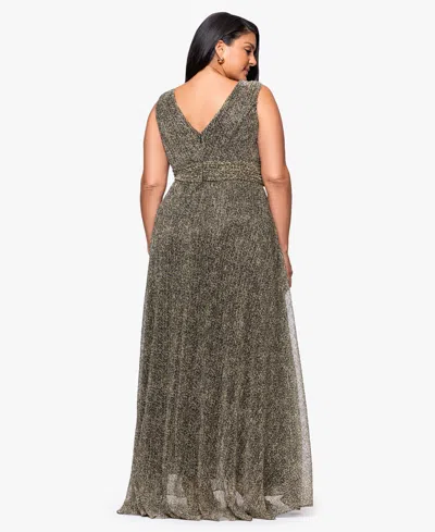 Betsy & Adam Women's V-neck Pleated Animal Print Gown In Gray