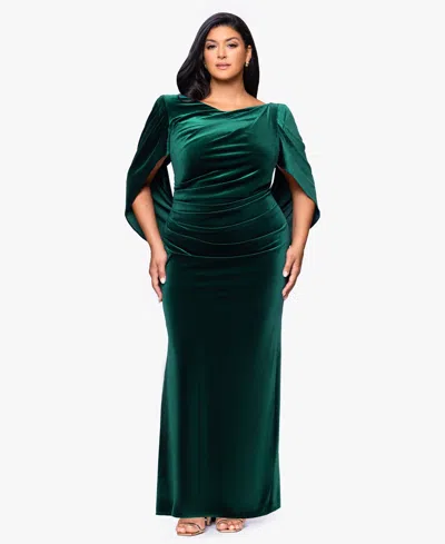 B & A By Betsy And Adam Plus Size Boat Neck Long Drape Back Dress In Green