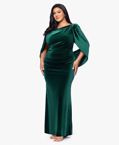 B & A By Betsy And Adam Plus Size Boat Neck Long Drape Back Dress In Green