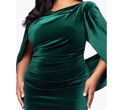 B & A By Betsy And Adam Plus Size Boat Neck Long Drape Back Dress In Green