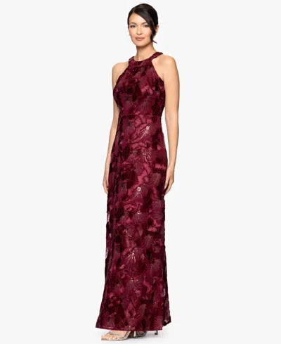 Betsy & Adam Petite Sleeveless Floral Sequin Sheath Gown In Burgundy