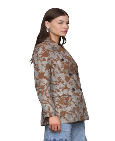 Avec Les Filles Women's Long Sleeves Plaid Floral Blazer In Brown