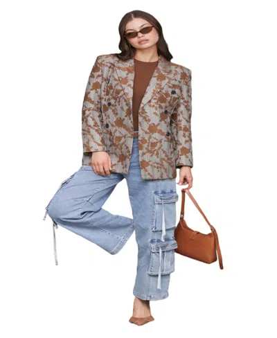 Avec Les Filles Women's Long Sleeves Plaid Floral Blazer In Brown