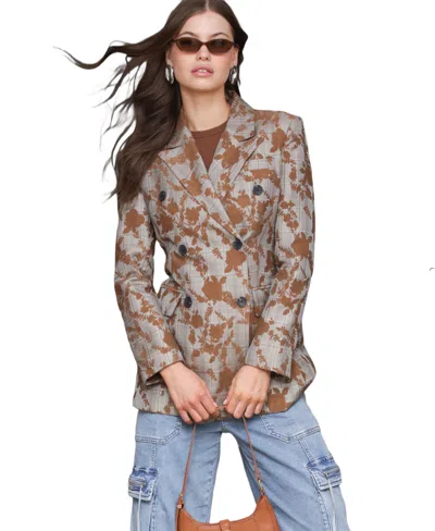 Avec Les Filles Women's Long Sleeves Plaid Floral Blazer In Brown