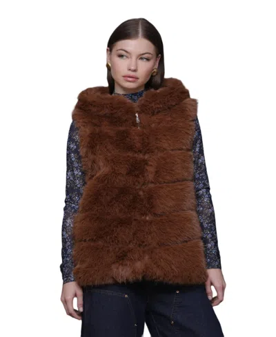 Avec Les Filles Women's Sleeveless Long Vest In Brown