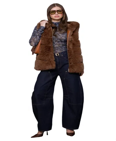 Avec Les Filles Women's Sleeveless Long Vest In Brown