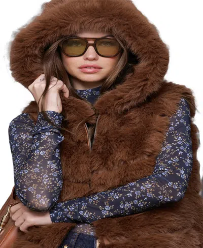 Avec Les Filles Women's Sleeveless Long Vest In Brown