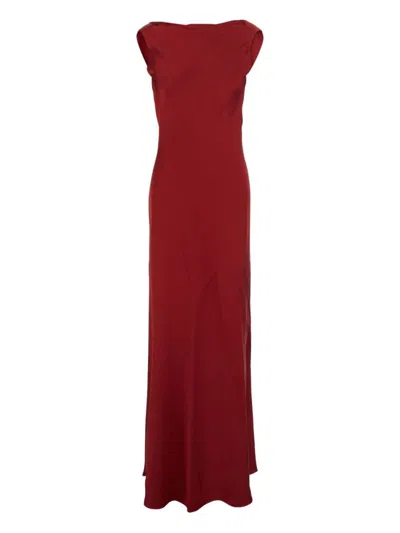 Antonelli Floor-length Red Dress With Off-shoulder Neckline In Red