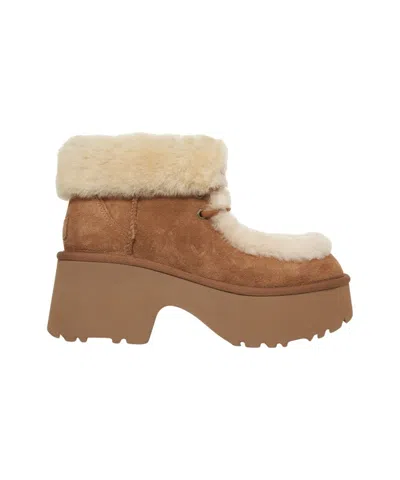 Ugg Esmee Beige Ankle Boots With Fur Detailing And Platform In Suede Woman In Animal Print