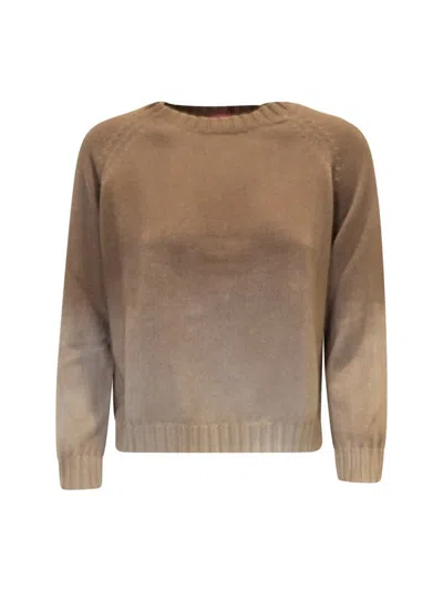 Alessandro Aste Camel Cotton Tebe Spray Art Sweatery Art Sweater In Brown