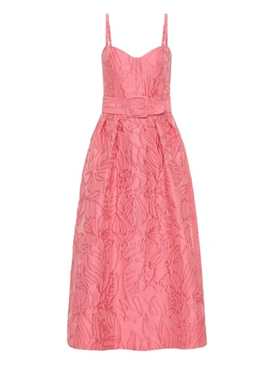 Rebecca Vallace Textured Floral Jacquard Midi Dress In Pink