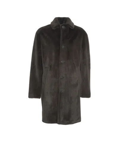 Gimos Brown Faux Fur Coat With Classic Collar And Button Closure In Black