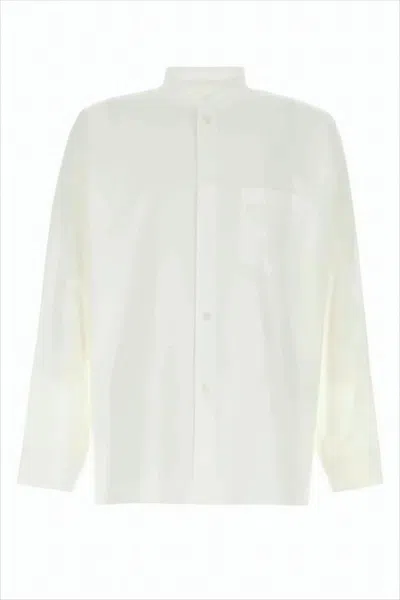 Issey Miyake Boxy Cropped Long-sleeve Shirt With Mandarin Collar In White