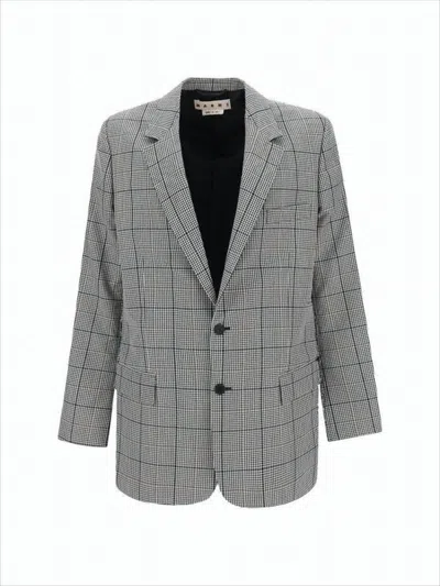Marni Tailored Checkered Suit Jacket With Notched Lapel And Flap Pockets In Multi
