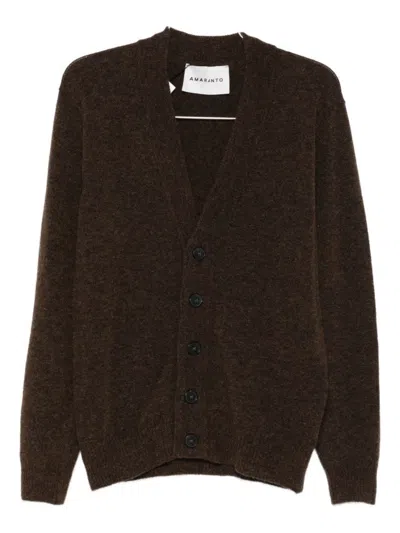 Amaranto Classic V-neck Brown Cardigan With Button Closure In Brown