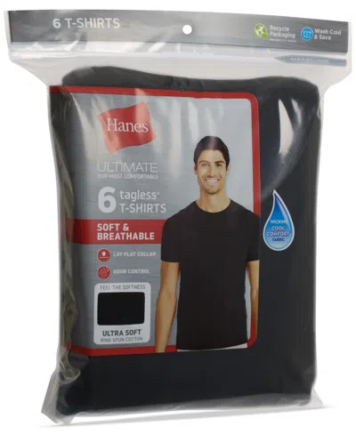 Hanes Men's 6-pack Ultimate Crewneck Undershirts In Black