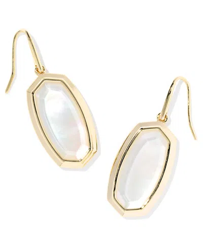 Kendra Scott Imitation Pearl 14k Gold Plated Over Brass Dani Bezel Drop Earrings In Gold