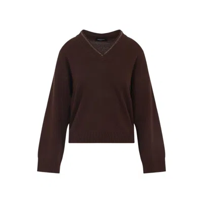 Fabiana Filippi Brown V-neck Sweater In Wool And Silk Blend Woman In Brown