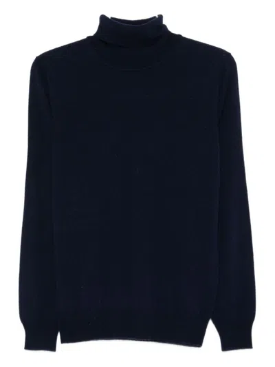 Kangra Cashmere Classic Turtleneck Sweater In Wool-cashmere Blend In Black