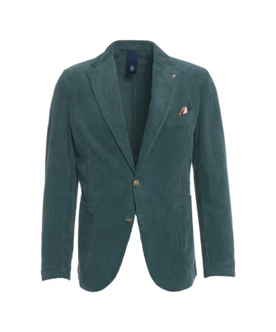 Bharnaba Textured Green Corduroy Blazer With Notch Lapel And Tailored Fit In Green