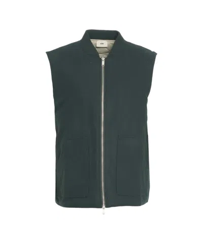 Autry Crewneck Wool Blend Vest With Logo Patch In Green