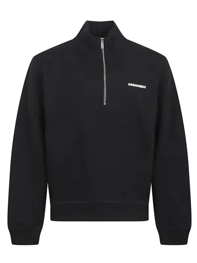 Dsquared2 Men Black High Neck Sweatshirt With Lettering Logo On The Front In Cotton Man In Black