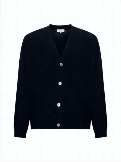 Studio Nicholson Relaxed Fit Wool Cardigan With Deep V-neck In Black