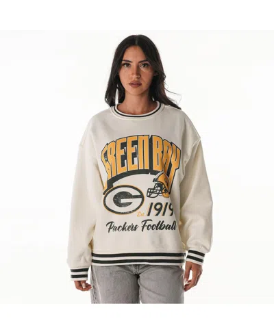 The Wild Collective Cream Green Bay Packers Oversized Vintage French Terry Sweatshirt In Neutral