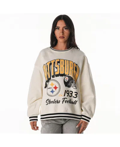 The Wild Collective Women's Cream Pittsburgh Steelers Oversized Vintage French Terry Sweatshirt In White
