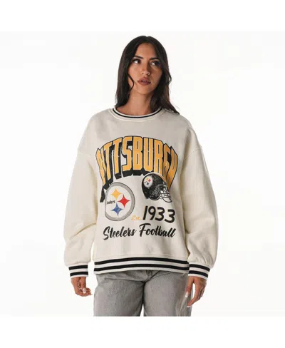 The Wild Collective Women's Cream Pittsburgh Steelers Oversized Vintage French Terry Sweatshirt In White