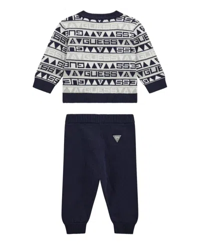 Guess Baby Boys 2-piece Long Sleeve Crew Neck Sweater And Pant Set In Multi