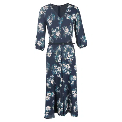 Max Mara Midi Dress With Belt In Floral-print Silk In Multi