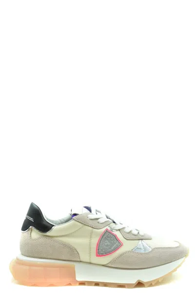 Philippe Model Beige Leather Sneakers With Translucent Sole In Multi