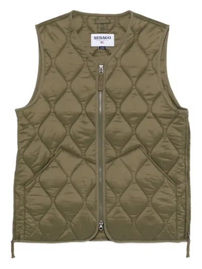 Sebago Quilted Green Puffer Vest With Rounded Neckline In Brown