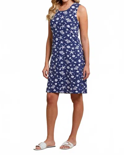Tribal Oceana Navy Side Snap Sleeveless Dress In Navy White In Blue