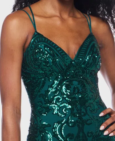 B Darlin Juniors' Sequin-pattern Lace-up V-neck Gown, Created For Macy's In Green